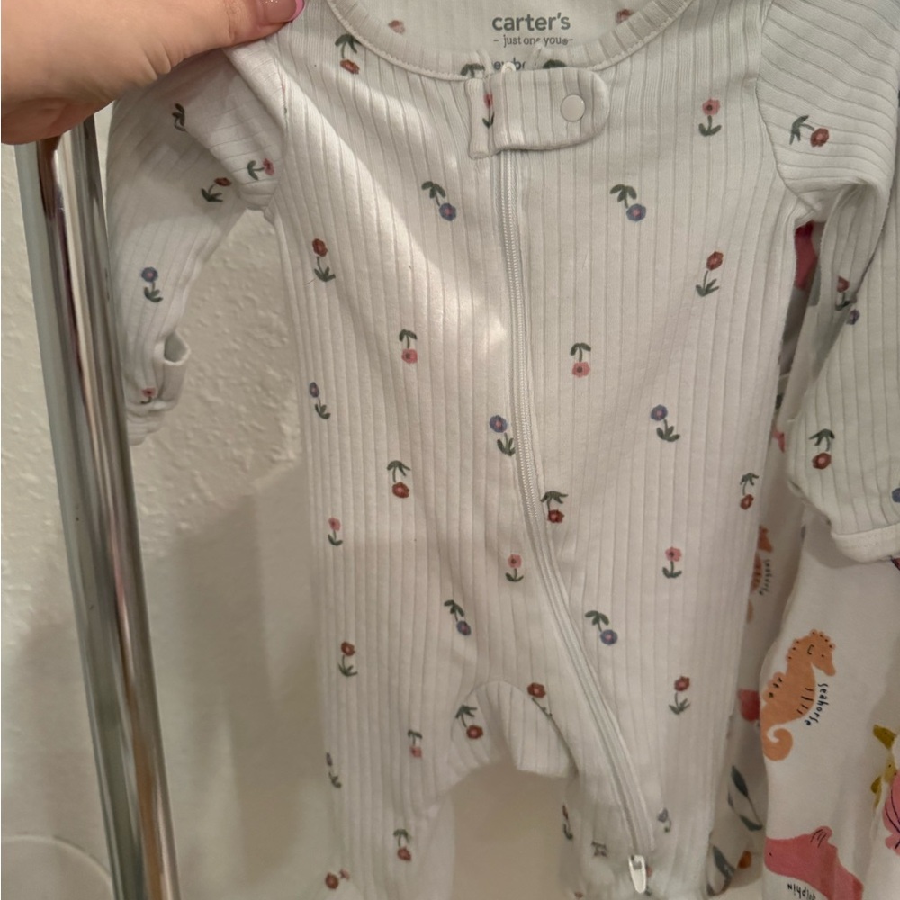 Carter's White/VERY light blue Floral Kids One Piece